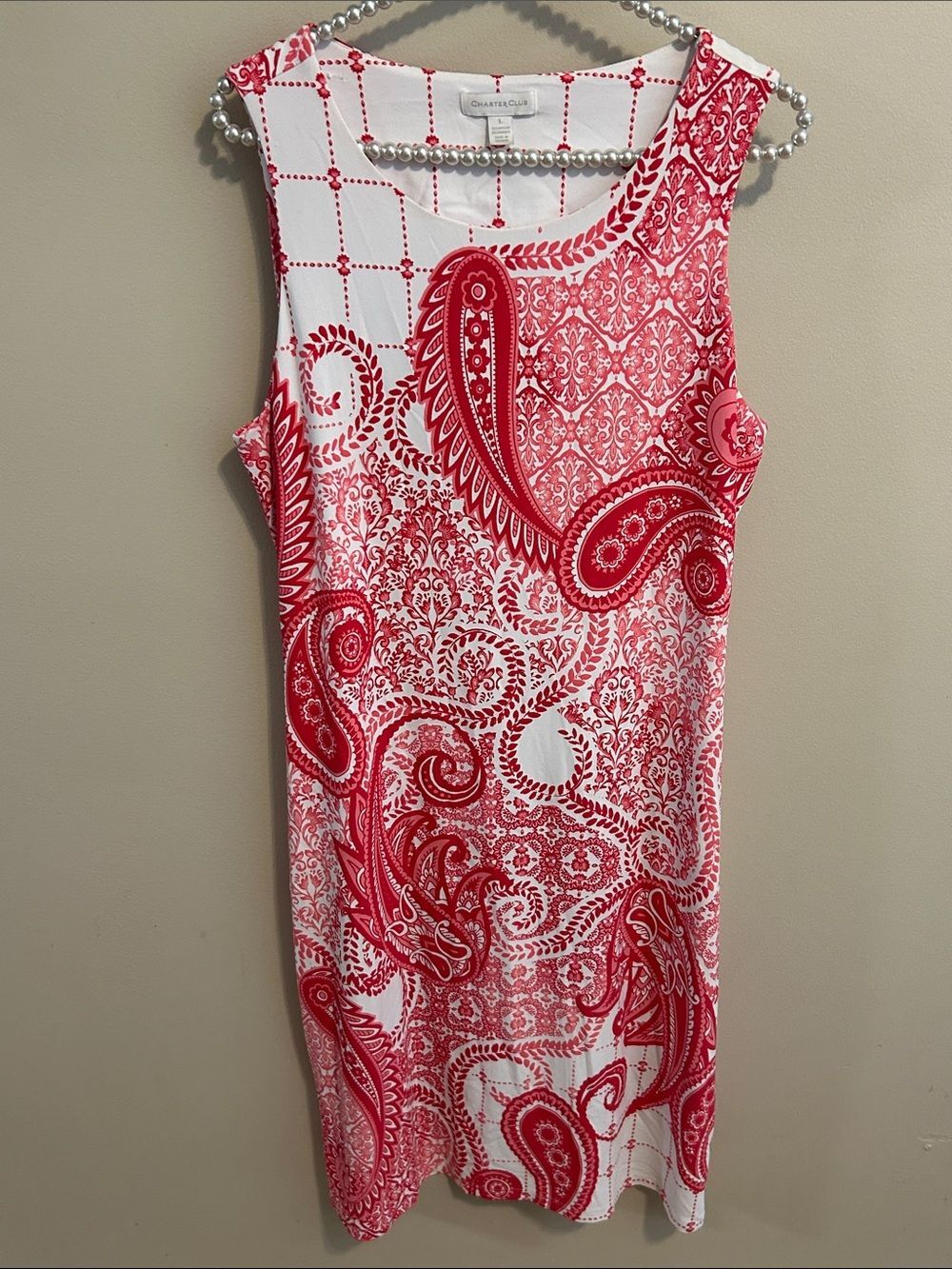 Charter Club Red White Paisley Sleeveless Shift Dress L